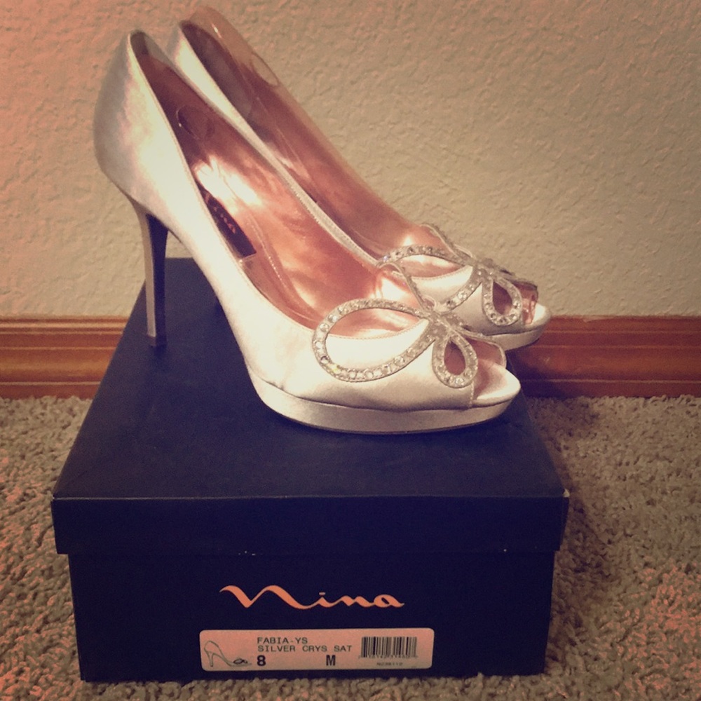 Nina Silver satin and Sequin Heel